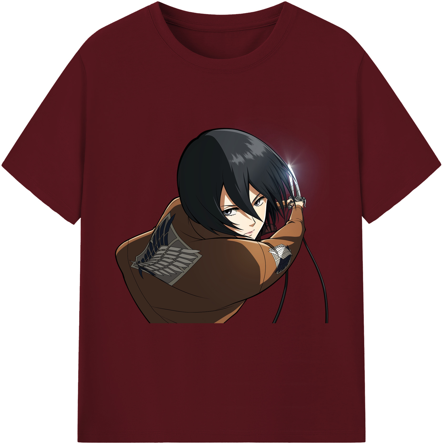 （画像用） 進撃の巨人 ミカサ·アッカーマン Attack on Titan Mikasa Ackerman 綿100％半袖Tシャツ（フロントプリント）